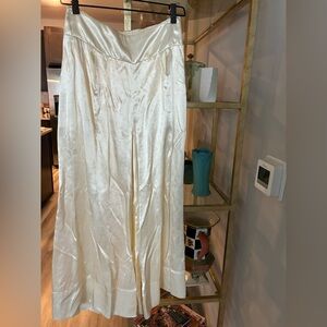 Free People Cream Satin Wide Leg Pants